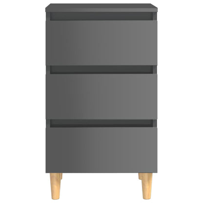 Berkfield Bed Cabinet with Solid Wood Legs High Gloss Grey 40x35x69 cm