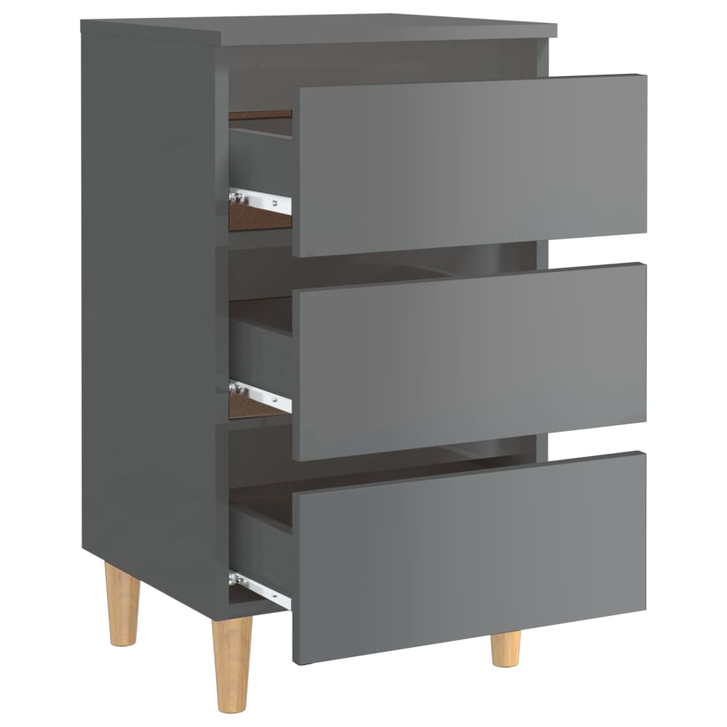 Berkfield Bed Cabinet with Solid Wood Legs High Gloss Grey 40x35x69 cm