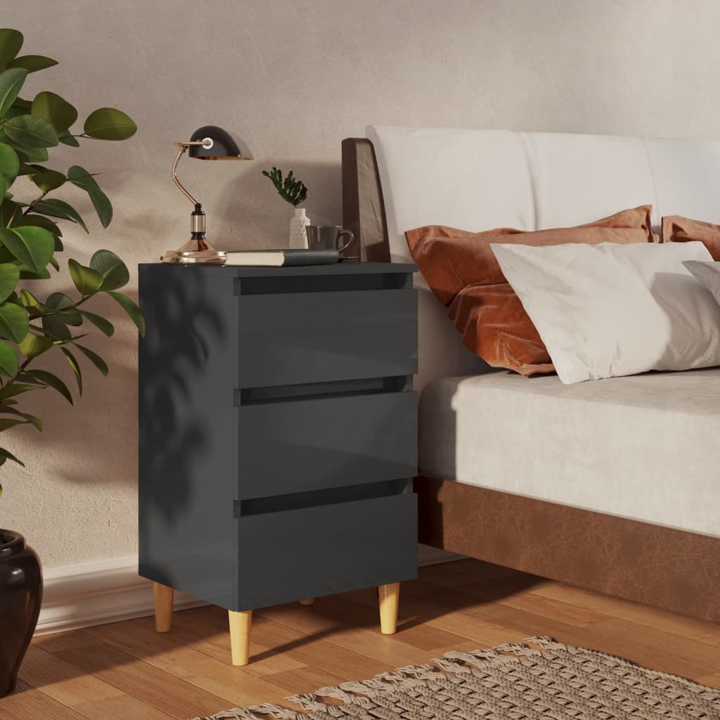 Berkfield Bed Cabinet with Solid Wood Legs High Gloss Grey 40x35x69 cm