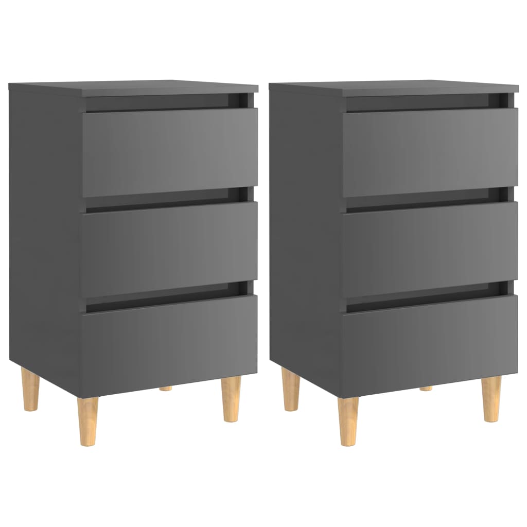 Berkfield Bed Cabinets & Wood Legs 2 pcs High Gloss Grey 40x35x69cm
