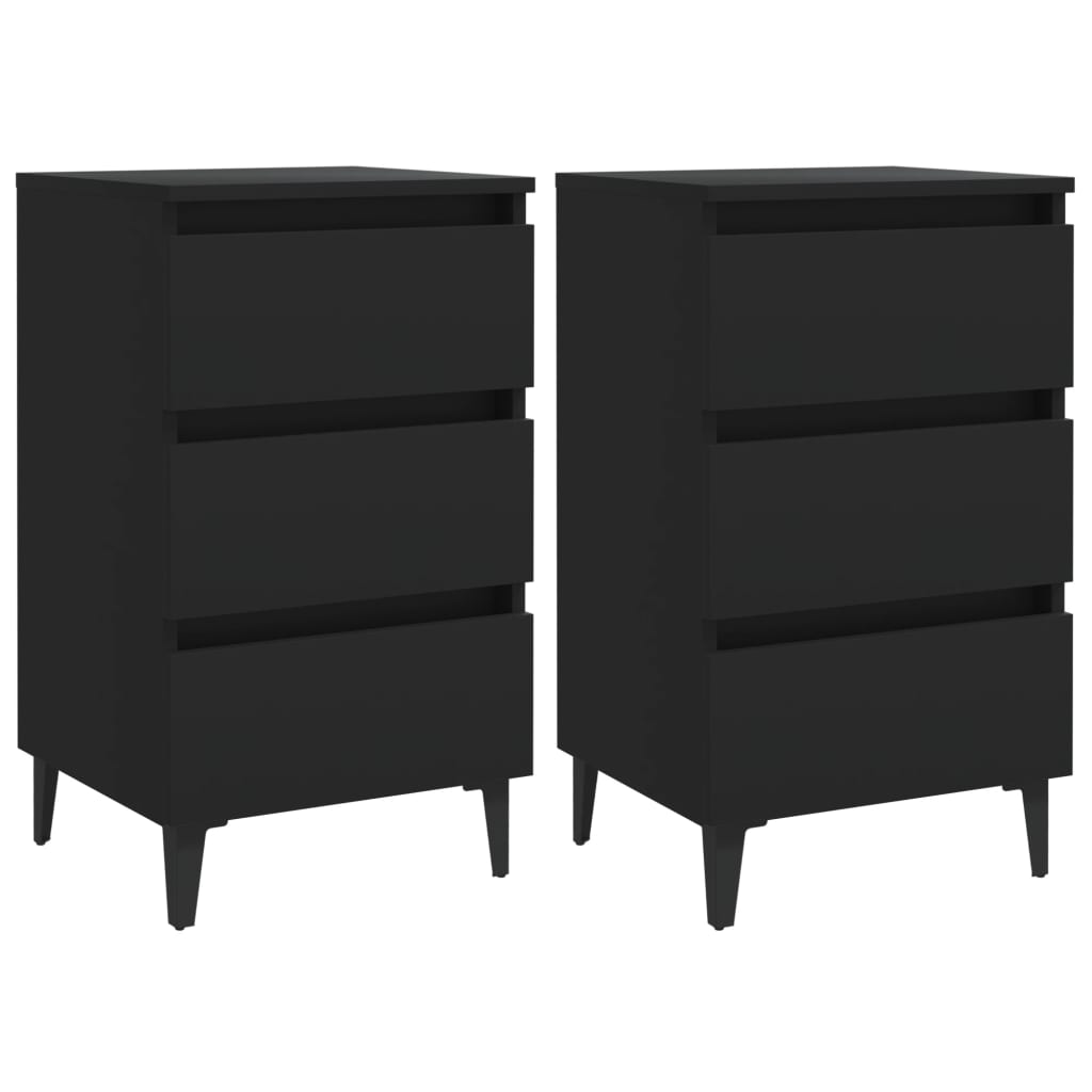 Berkfield Bed Cabinet with Metal Legs 2 pcs Black 40x35x69 cm