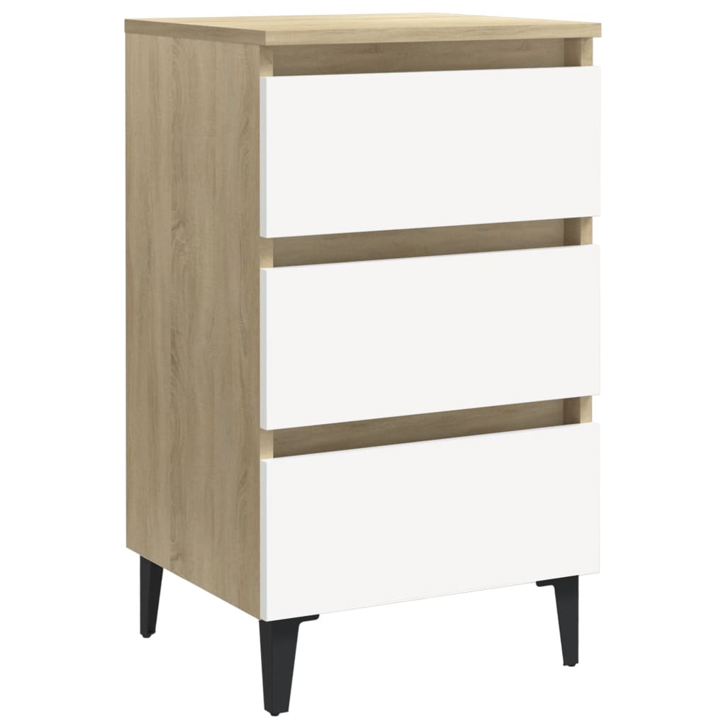 Berkfield Bed Cabinet with Metal Legs White and Sonoma Oak 40x35x69 cm