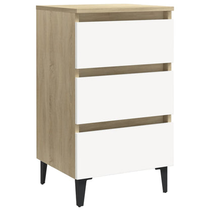 Berkfield Bed Cabinet with Metal Legs White and Sonoma Oak 40x35x69 cm