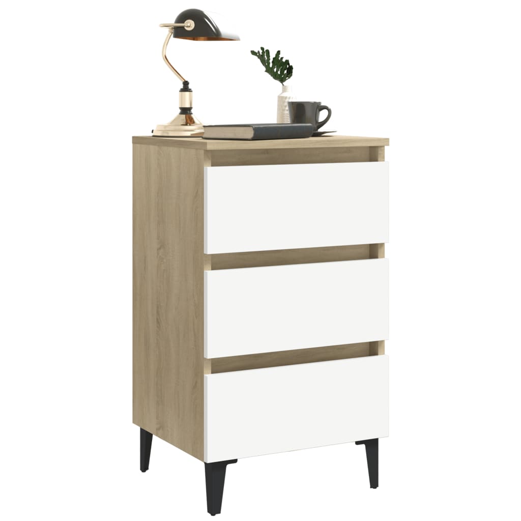 Berkfield Bed Cabinet with Metal Legs White and Sonoma Oak 40x35x69 cm