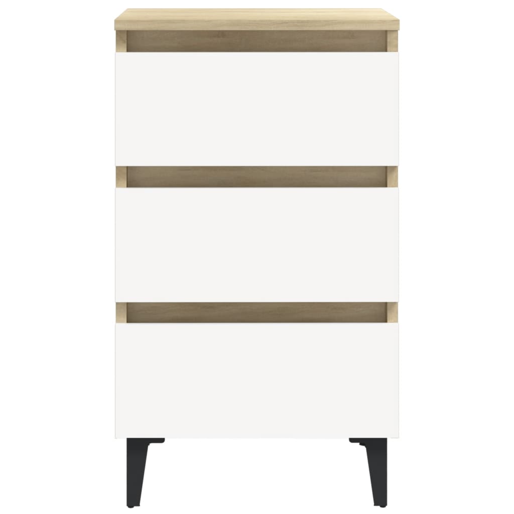 Berkfield Bed Cabinet with Metal Legs White and Sonoma Oak 40x35x69 cm