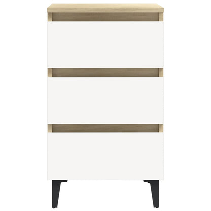 Berkfield Bed Cabinet with Metal Legs White and Sonoma Oak 40x35x69 cm