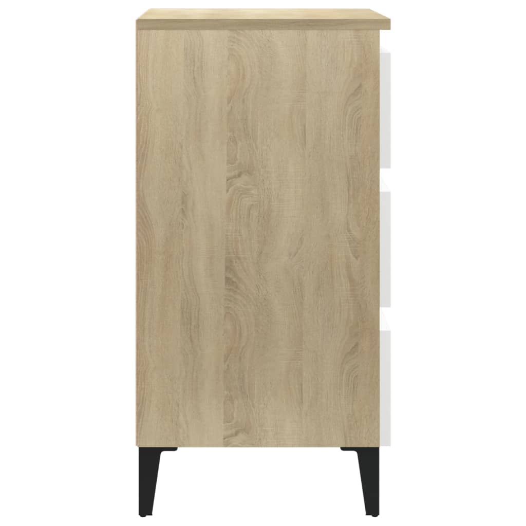 Berkfield Bed Cabinet with Metal Legs White and Sonoma Oak 40x35x69 cm