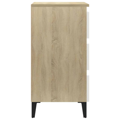 Berkfield Bed Cabinet with Metal Legs White and Sonoma Oak 40x35x69 cm