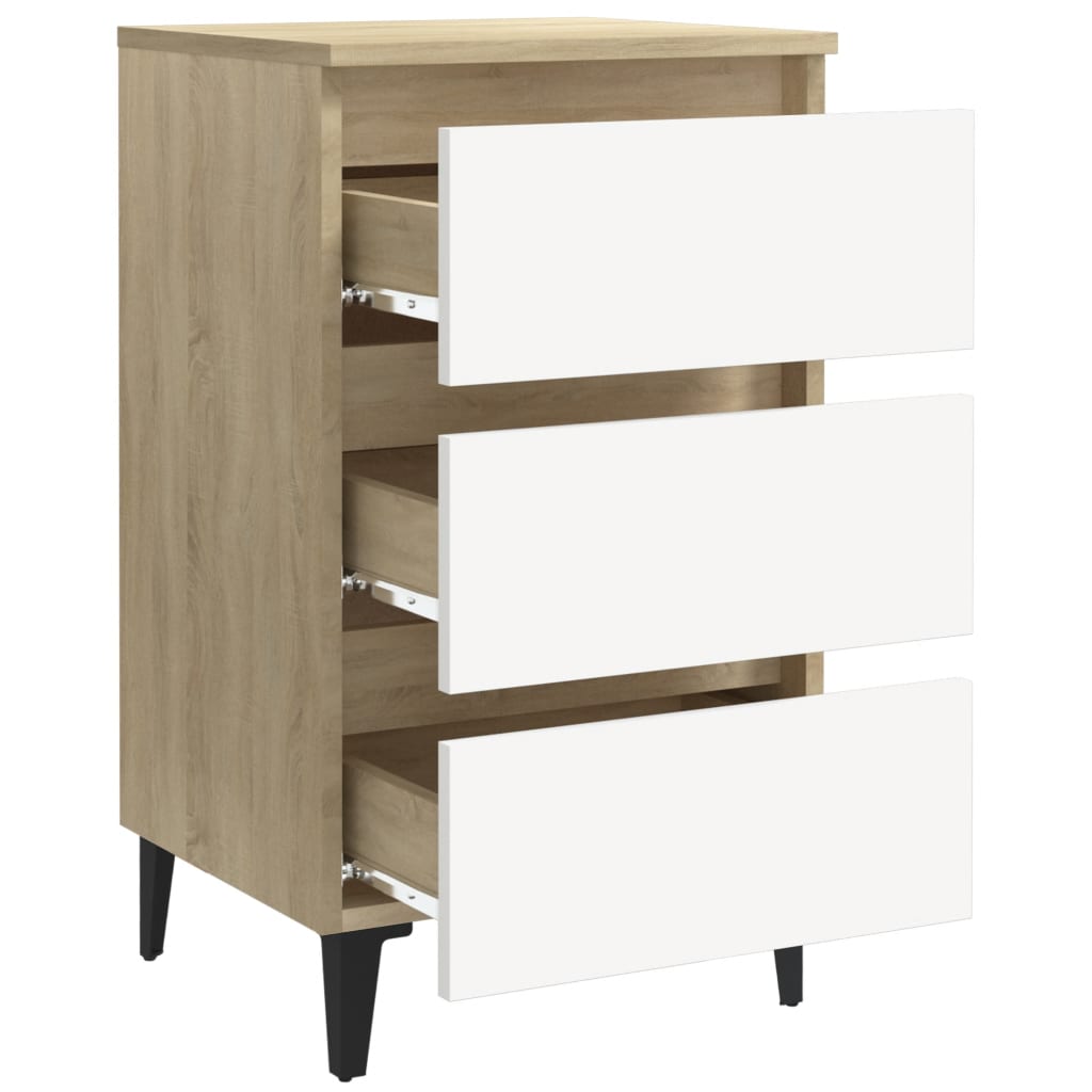 Berkfield Bed Cabinet with Metal Legs White and Sonoma Oak 40x35x69 cm