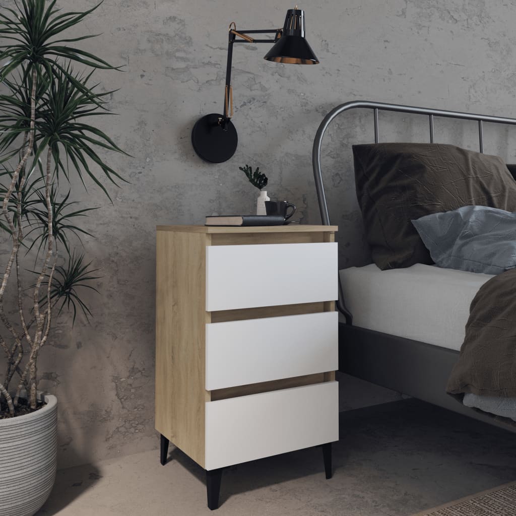 Berkfield Bed Cabinet with Metal Legs White and Sonoma Oak 40x35x69 cm