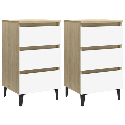 Berkfield Bed Cabinet with Metal Legs 2 pcs White and Sonoma Oak 40x35x69 cm