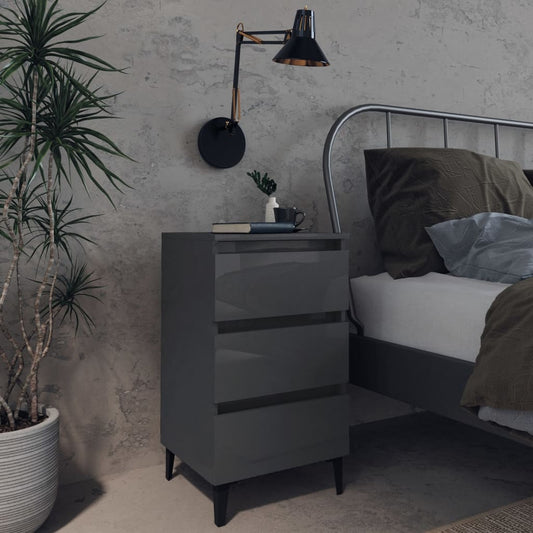 Berkfield Bed Cabinet with Metal Legs High Gloss Grey 40x35x69 cm