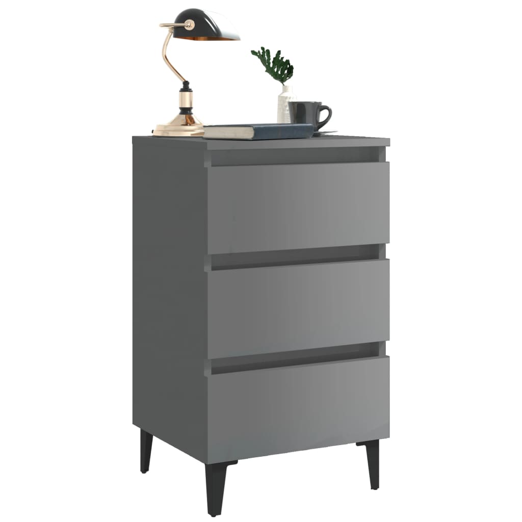 Berkfield Bed Cabinet with Metal Legs 2 pcs High Gloss Grey 40x35x69 cm