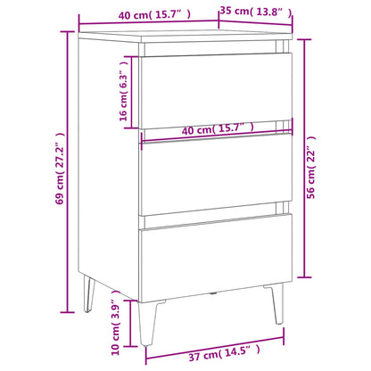 Berkfield Bed Cabinet with Metal Legs 2 pcs High Gloss Grey 40x35x69 cm