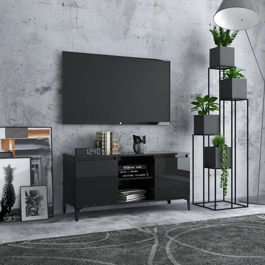 Berkfield TV Cabinet with Metal Legs High Gloss Black 103.5x35x50 cm