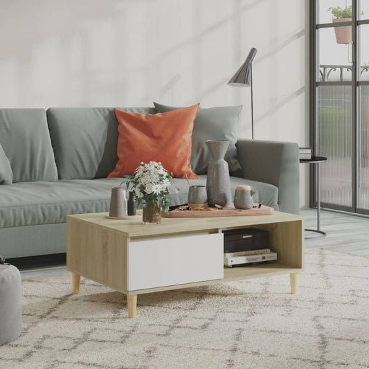 Berkfield Coffee Table White and Sonoma Oak 90x60x35 cm Engineered Wood