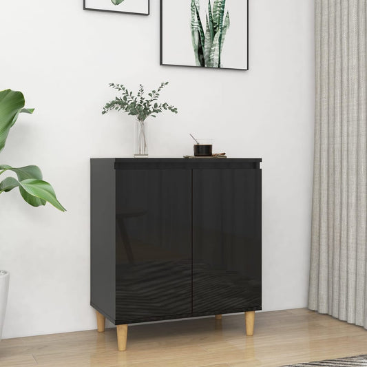 Berkfield Sideboard&Solid Wood Legs High Gloss Black 60x35x70cm Engineered Wood
