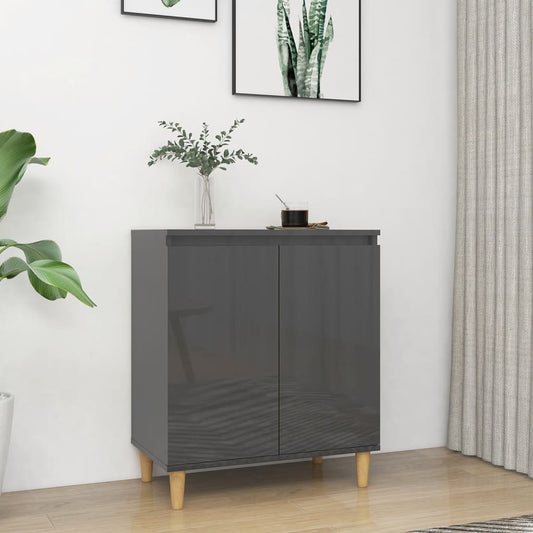 Berkfield Sideboard&Solid Wood Legs High Gloss Grey 60x35x70 cm Engineered Wood