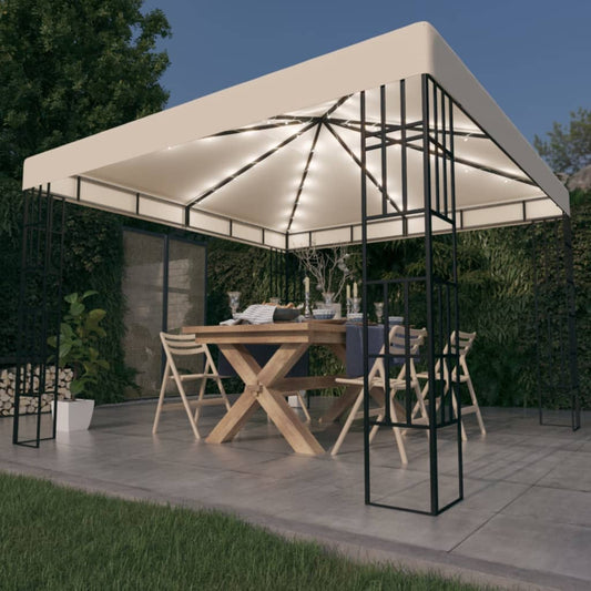 Berkfield Gazebo with LED String Lights 3x3 m Cream
