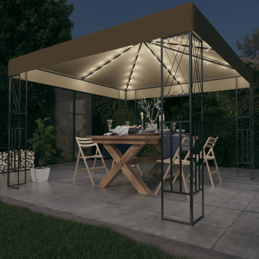 Berkfield Gazebo with LED String Lights 3x3 m Taupe Fabric