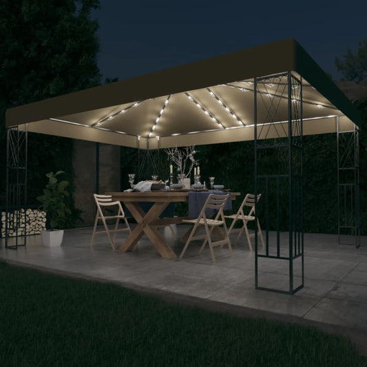 Berkfield Gazebo with LED String Lights 3x4 m Taupe Fabric