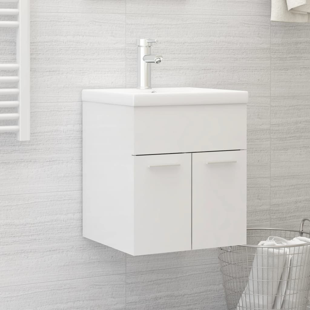 Berkfield Sink Cabinet with Built-in Basin High Gloss White Engineered Wood