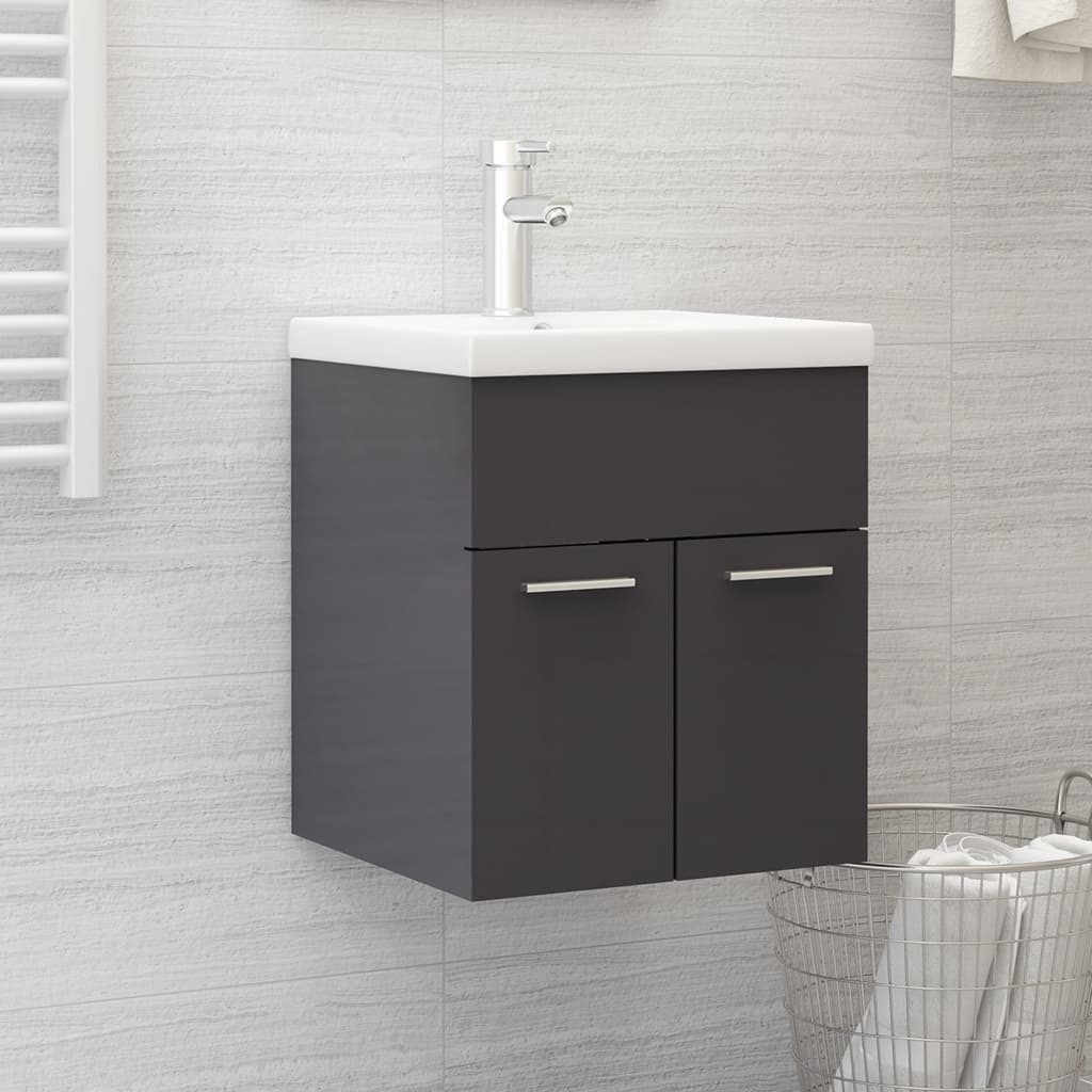 Berkfield Sink Cabinet with Built-in Basin High Gloss Grey Engineered Wood
