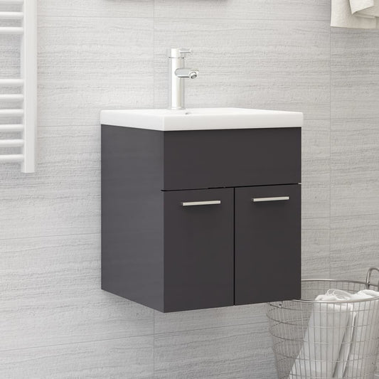 Berkfield Sink Cabinet with Built-in Basin High Gloss Grey Engineered Wood