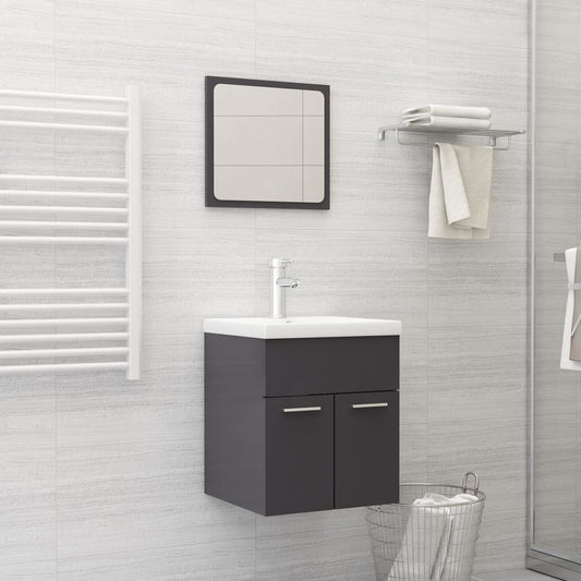 Berkfield Bathroom Furniture Set High Gloss Grey Engineered Wood