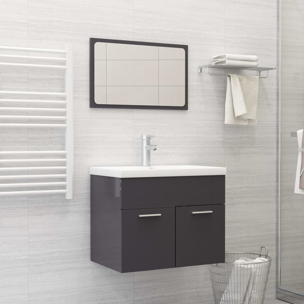 Berkfield Bathroom Furniture Set High Gloss Grey Engineered Wood