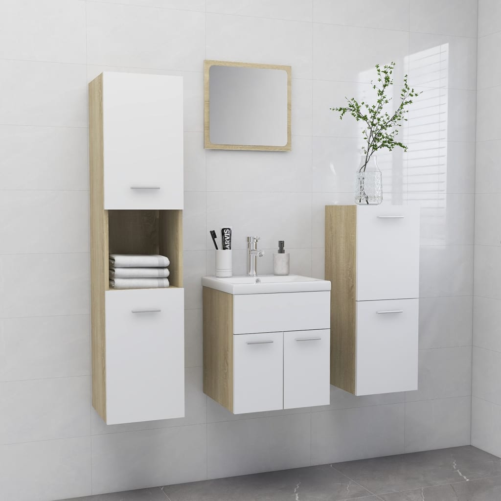 Berkfield Bathroom Furniture Set White and Sonoma Oak Engineered Wood