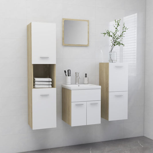 Berkfield Bathroom Furniture Set White and Sonoma Oak Engineered Wood