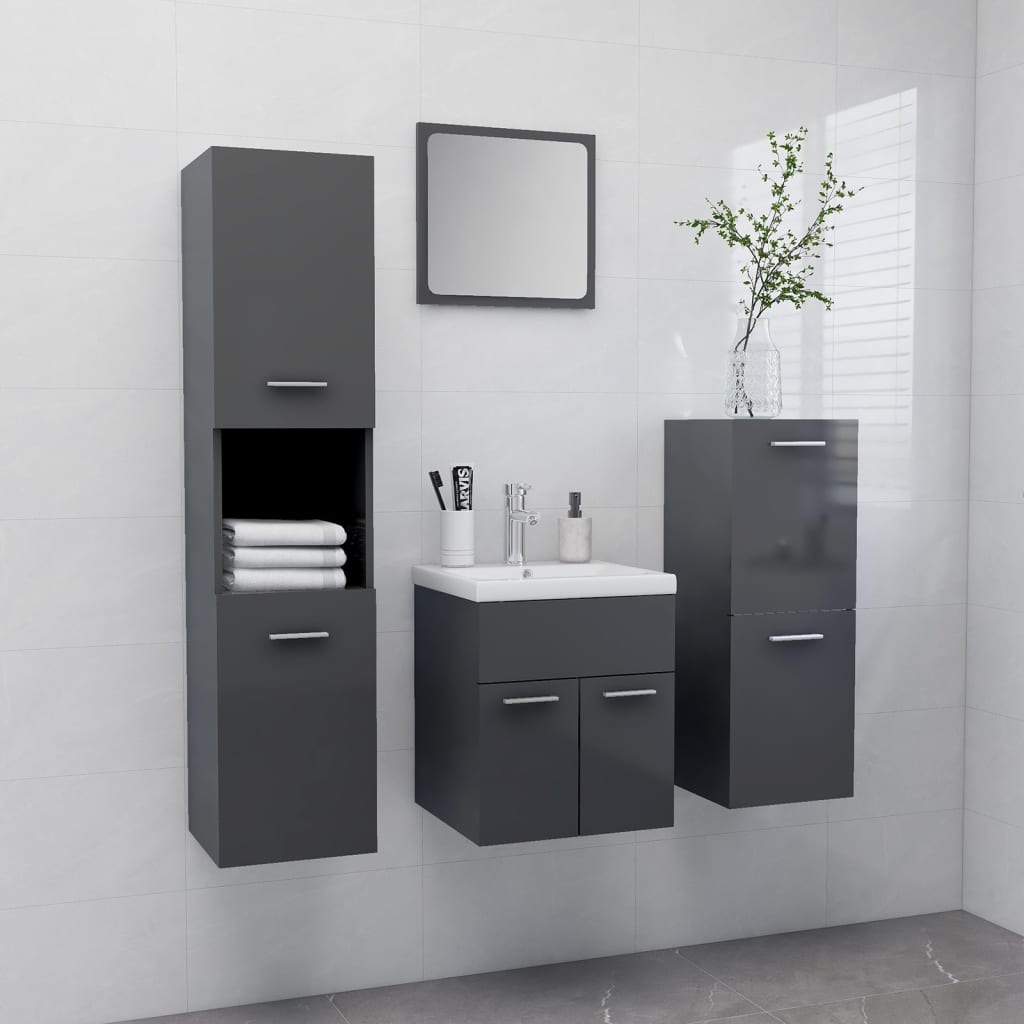 Berkfield Bathroom Furniture Set High Gloss Grey Engineered Wood