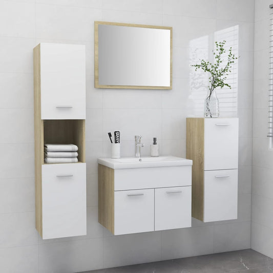 Berkfield Bathroom Furniture Set White and Sonoma Oak Engineered Wood