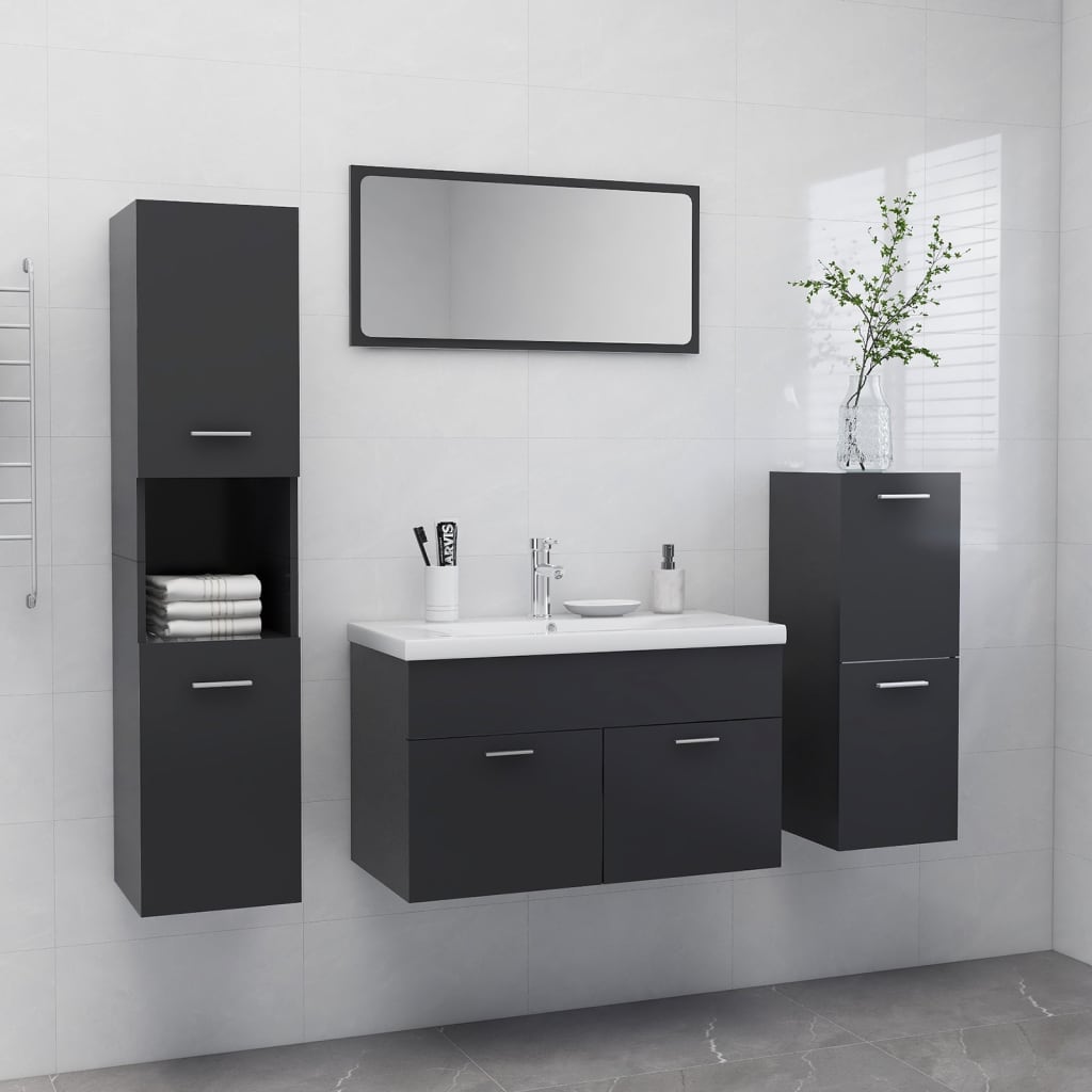 Berkfield Bathroom Furniture Set Grey Engineered Wood