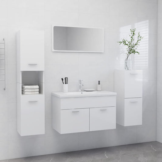 Berkfield Bathroom Furniture Set High Gloss White Engineered Wood