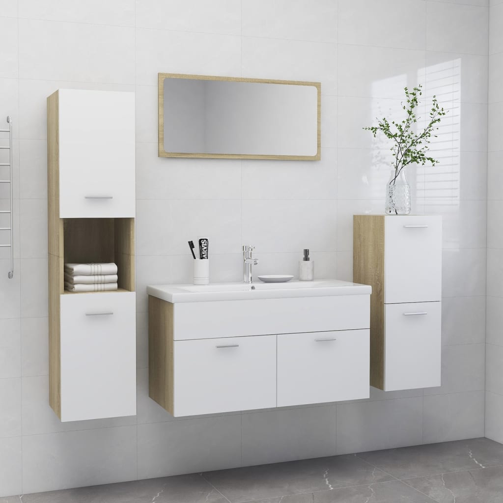 Berkfield Bathroom Furniture Set White and Sonoma Oak Engineered Wood