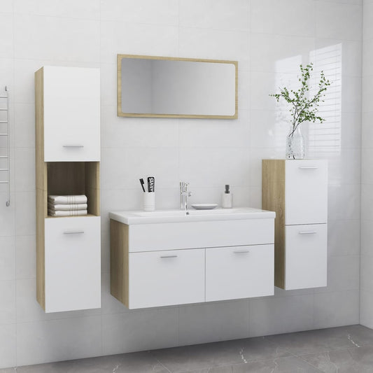 Berkfield Bathroom Furniture Set White and Sonoma Oak Engineered Wood