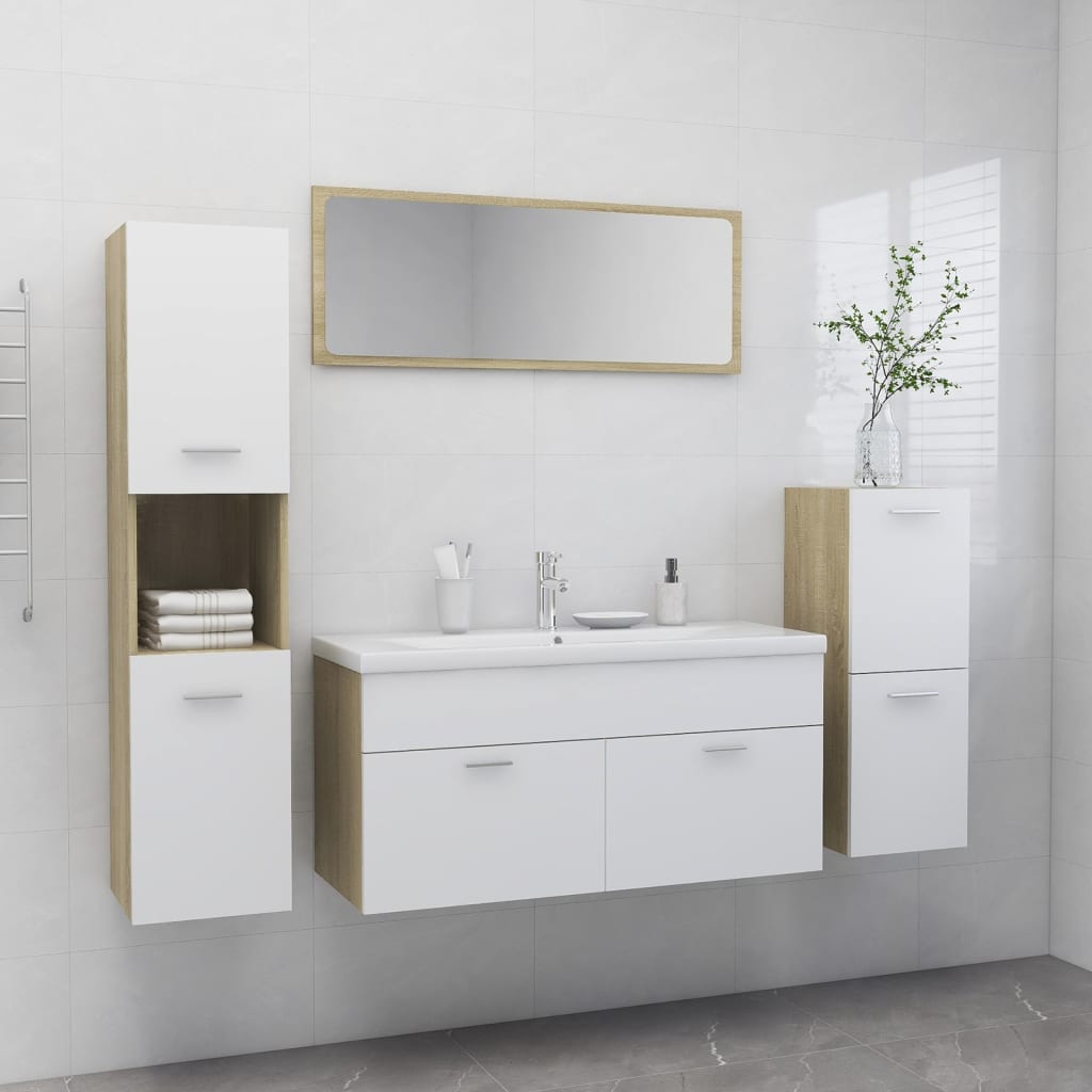 Berkfield Bathroom Furniture Set White and Sonoma Oak Engineered Wood