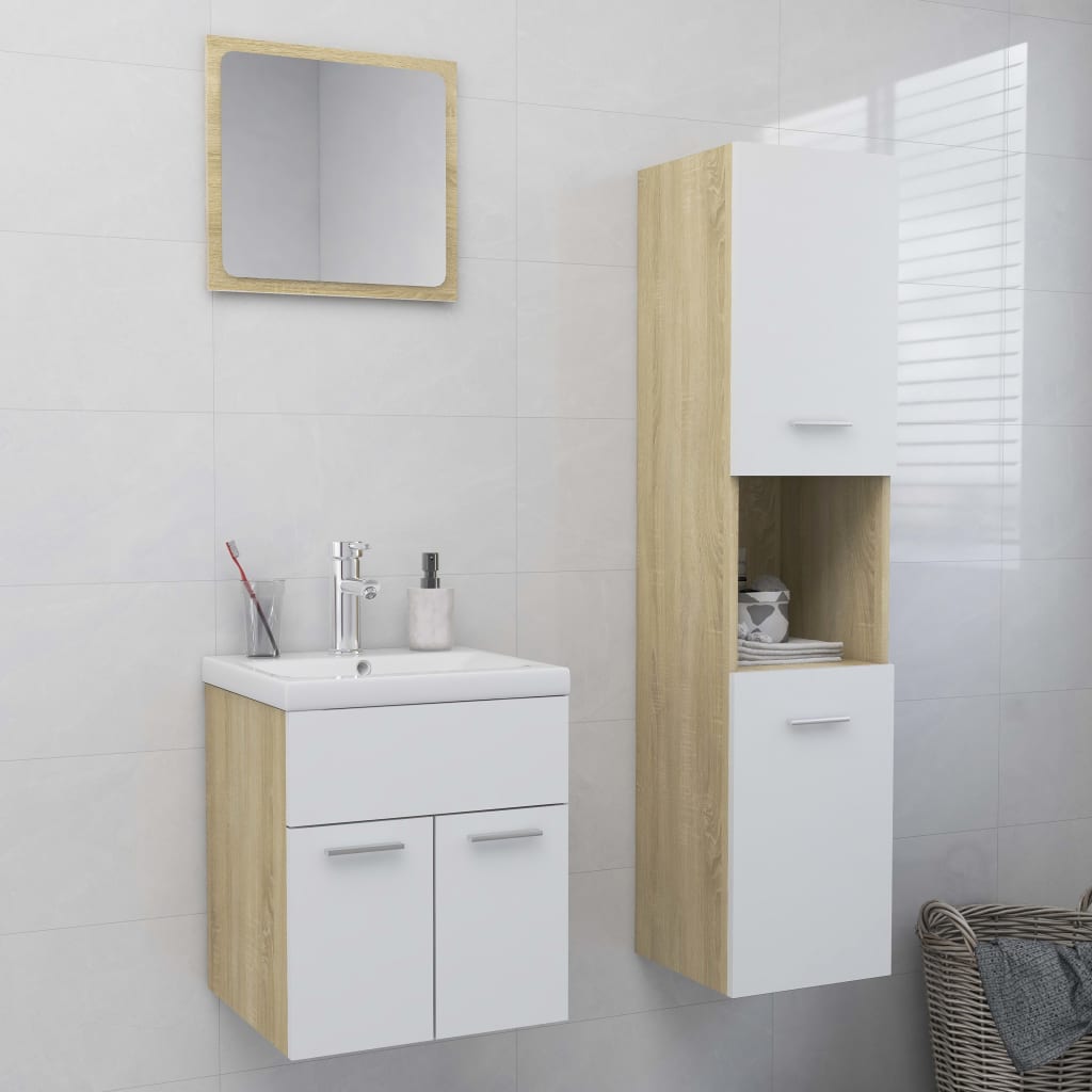 Berkfield Bathroom Furniture Set White and Sonoma Oak Engineered Wood