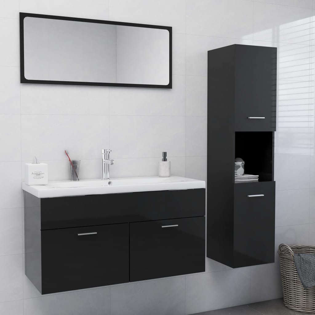 Berkfield Bathroom Furniture Set High Gloss Grey Engineered Wood