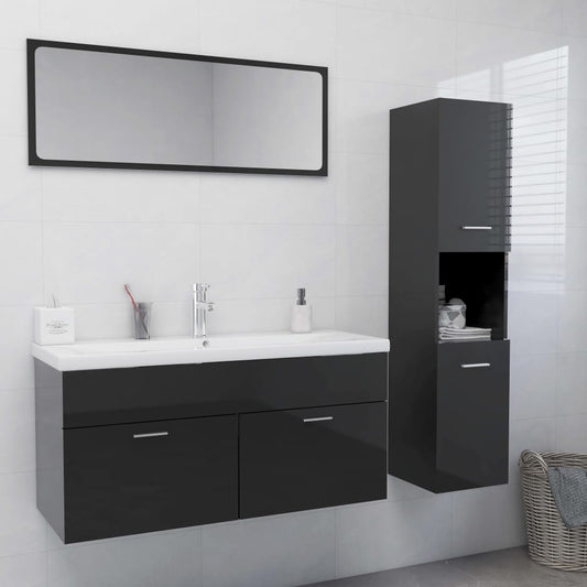 Berkfield Bathroom Furniture Set High Gloss Grey Engineered Wood