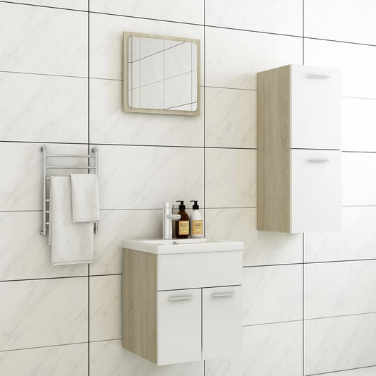 Berkfield Bathroom Furniture Set White and Sonoma Oak Engineered Wood