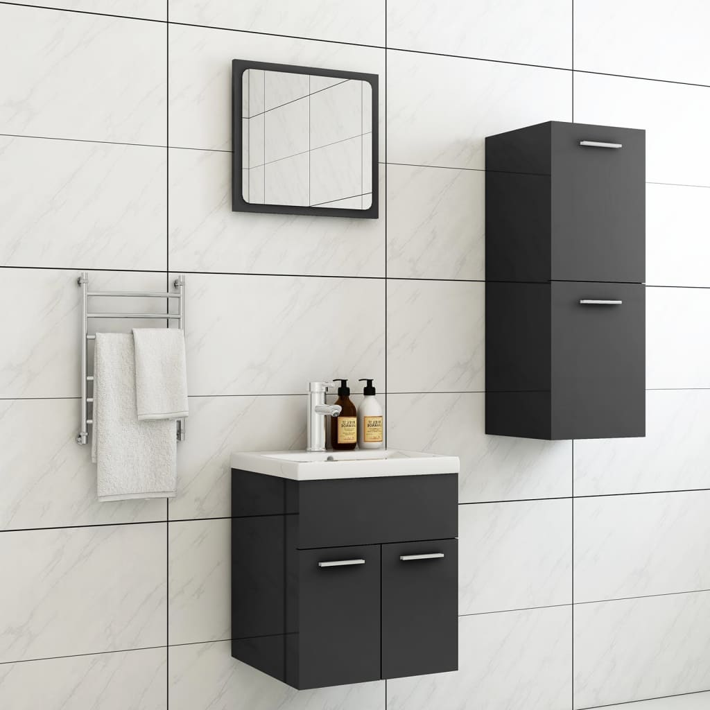 Berkfield Bathroom Furniture Set High Gloss Grey Engineered Wood