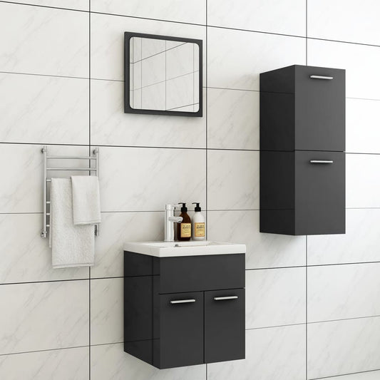 Berkfield Bathroom Furniture Set High Gloss Grey Engineered Wood