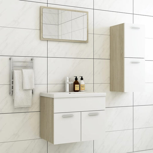 Berkfield Bathroom Furniture Set White and Sonoma Oak Engineered Wood