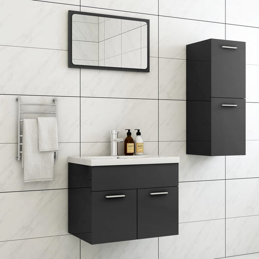 Berkfield Bathroom Furniture Set High Gloss Grey Engineered Wood