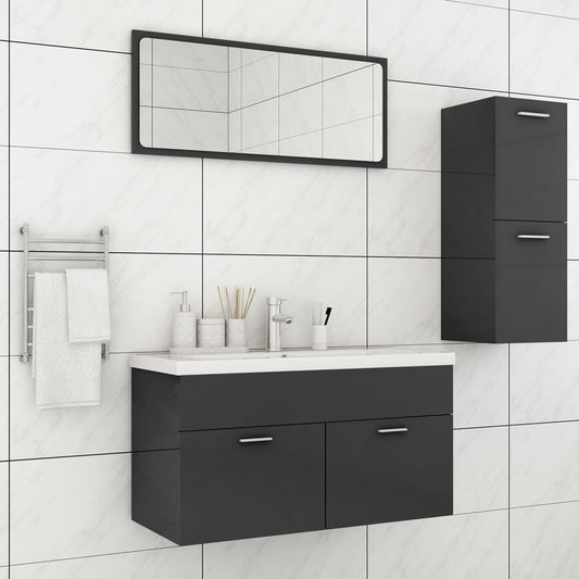 Berkfield Bathroom Furniture Set High Gloss Grey Engineered Wood