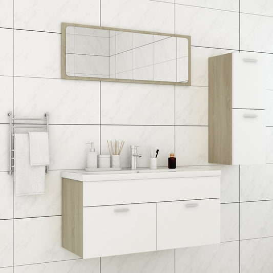Berkfield Bathroom Furniture Set White and Sonoma Oak Engineered Wood