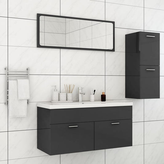 Berkfield Bathroom Furniture Set High Gloss Grey Engineered Wood